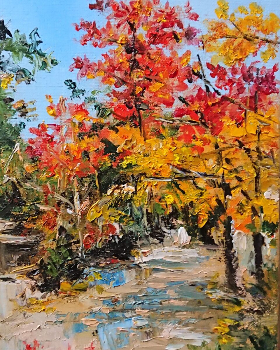 赤目の滝 絵画 油絵 紅葉 滝 原画 絵 インテリア oilpainting art - 絵画